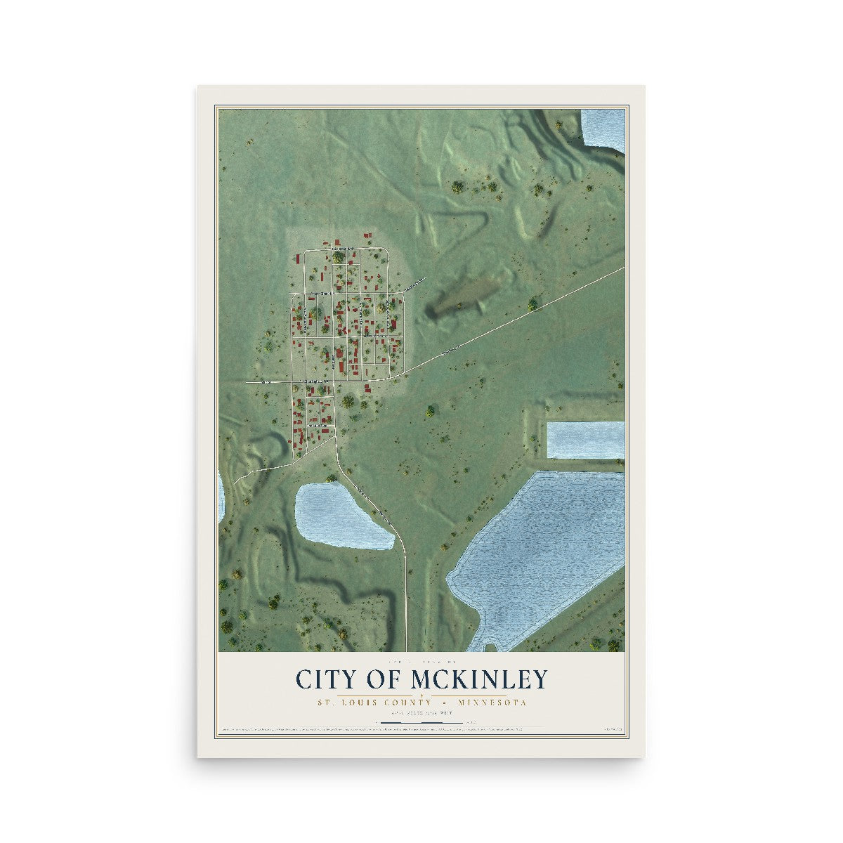 Map of McKinley, Minnesota, 12 x 18 inch unframed archival matte print