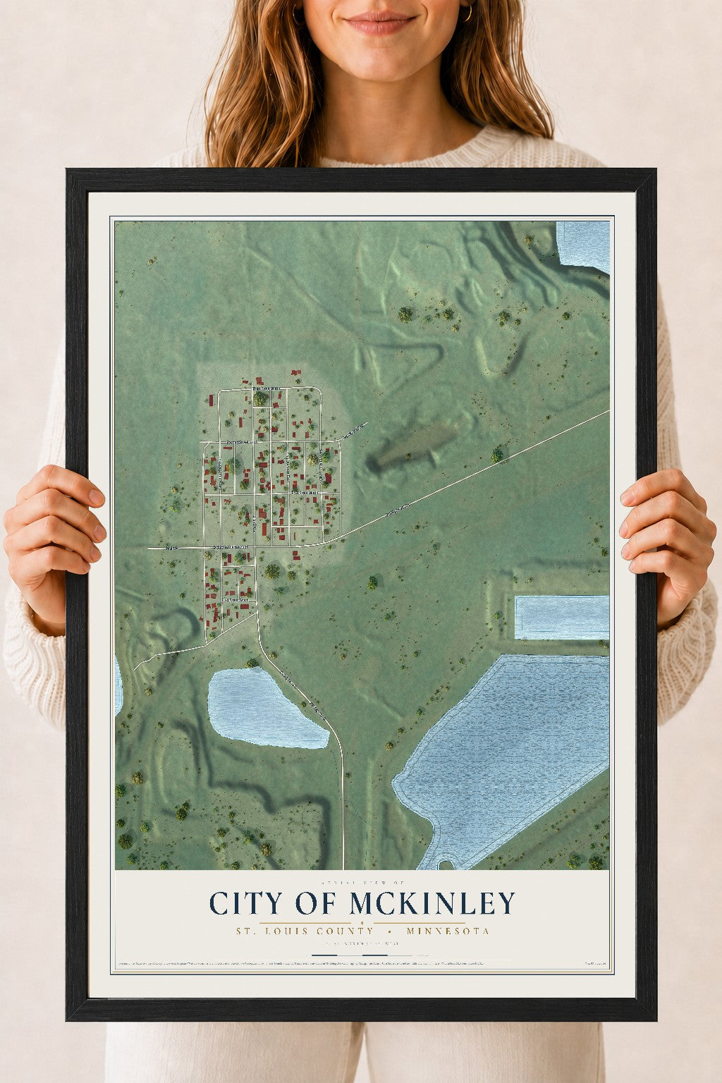 Map of McKinley, Minnesota, 18 x 24 inch print in a black wood frame