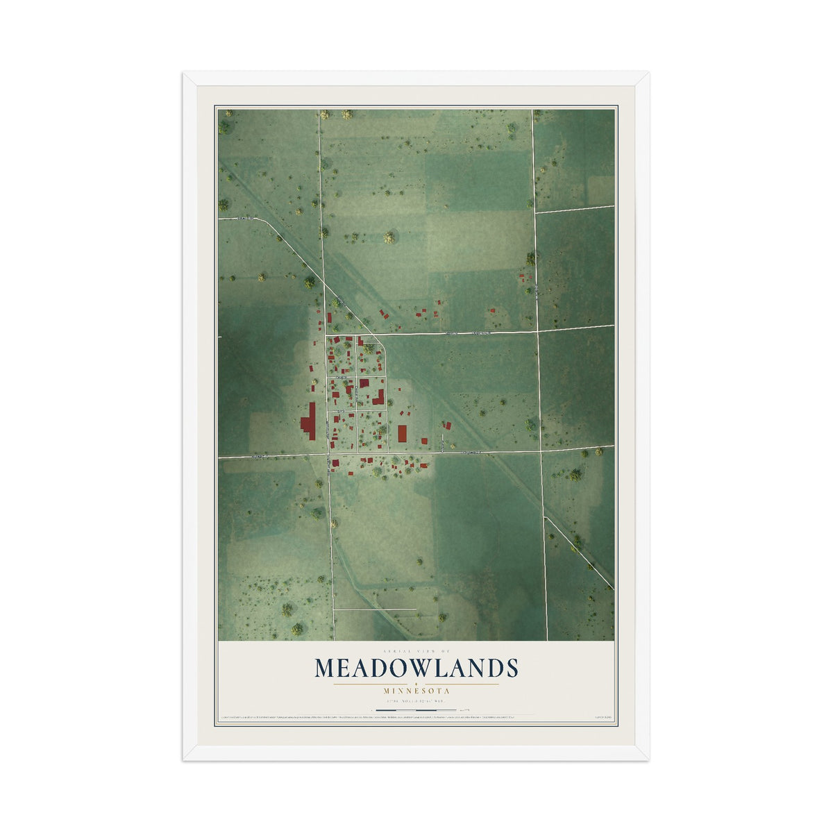 Map of Meadowlands, Minnesota, 12 x 18 inch print in a white wood frame