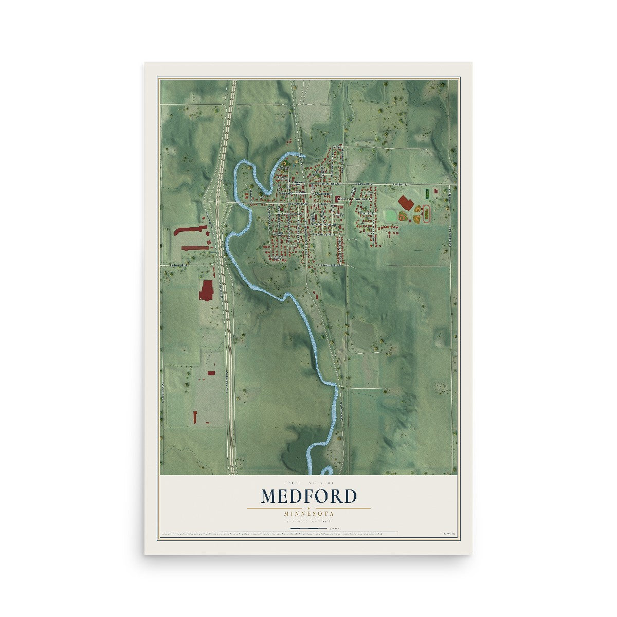 Map of Medford, Minnesota, 12 x 18 inch unframed archival matte print