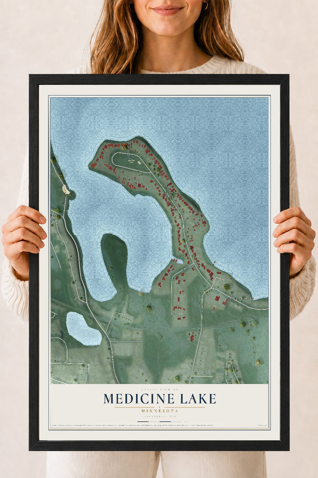 Map of Medicine Lake, Minnesota, 18 x 24 inch print in a black wood frame