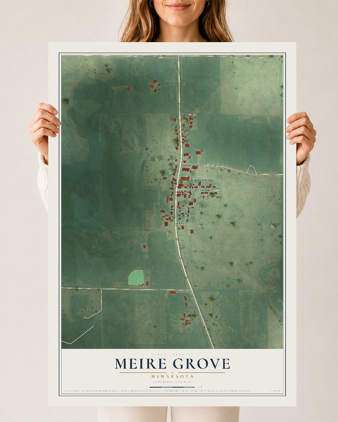 Map of Meire Grove, Minnesota, 24 x 36 inch unframed archival matte print