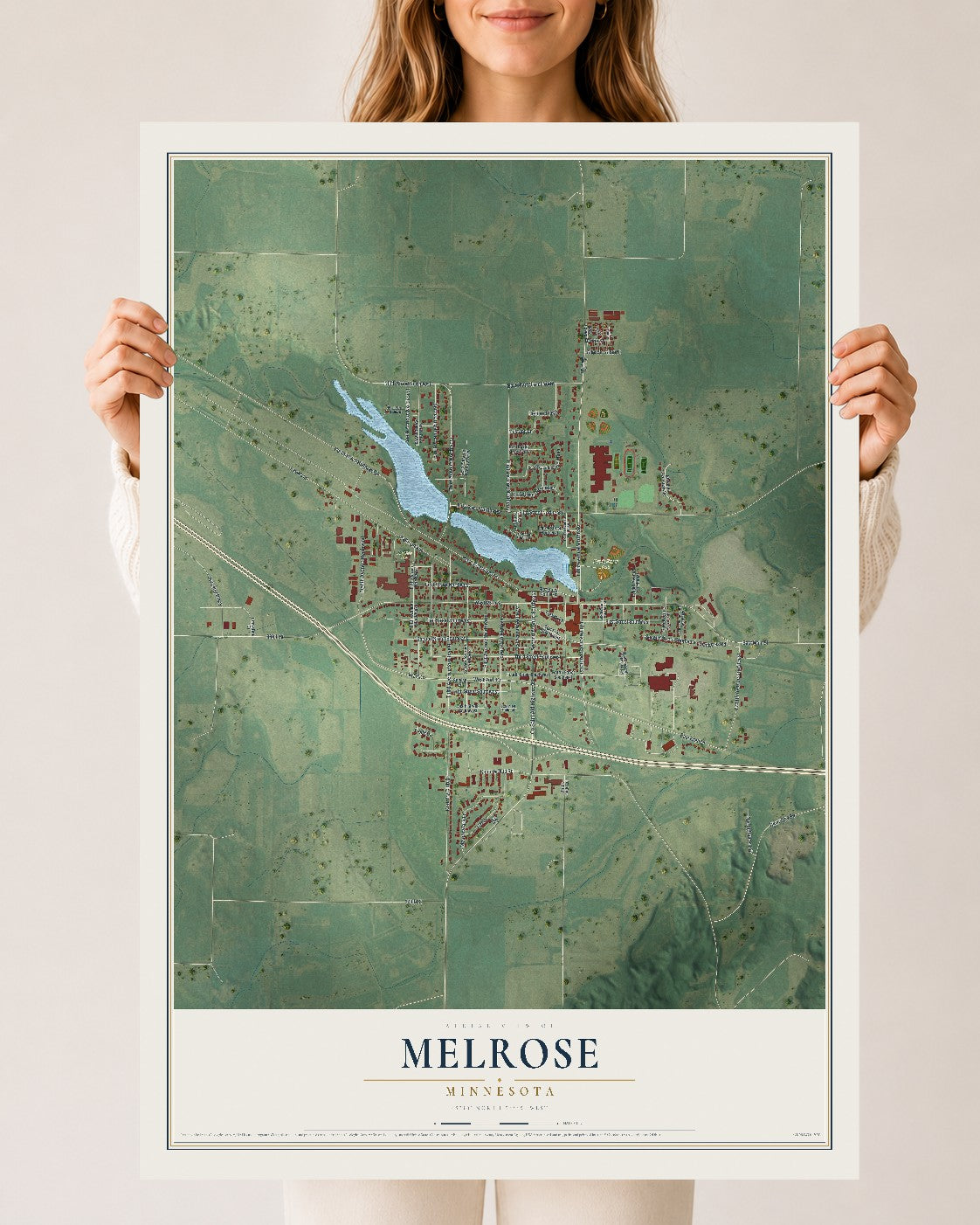 Map of Melrose, Minnesota, 24 x 36 inch unframed archival matte print
