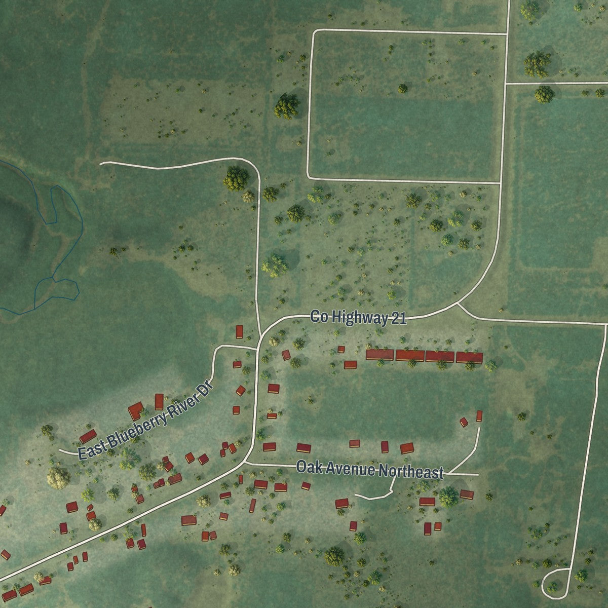 Second close-up of the map of Menahga, Minnesota print showing more streets and buildings