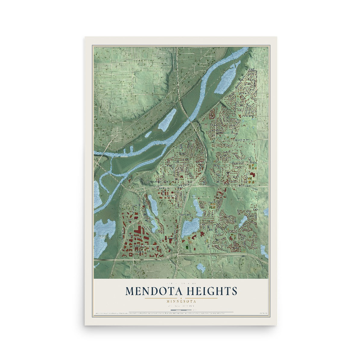 Map of Mendota Heights, Minnesota, 12 x 18 inch unframed archival matte print