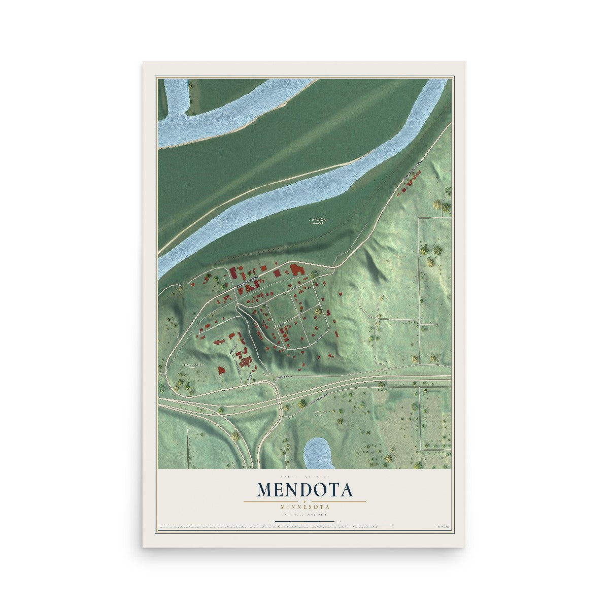 Map of Mendota, Minnesota, 12 x 18 inch unframed archival matte print