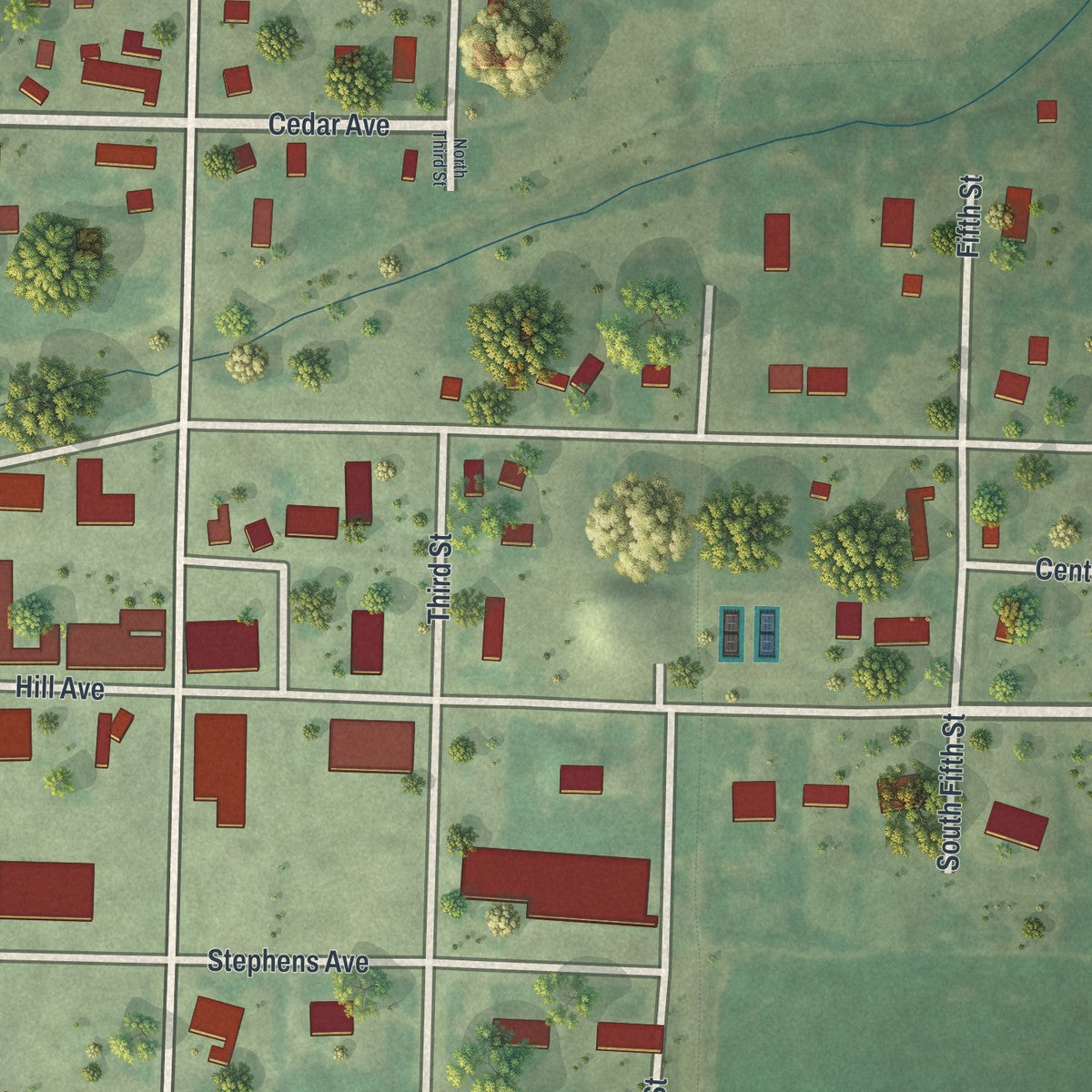 Close-up of the map of Middle River, Minnesota print showing street and building detail