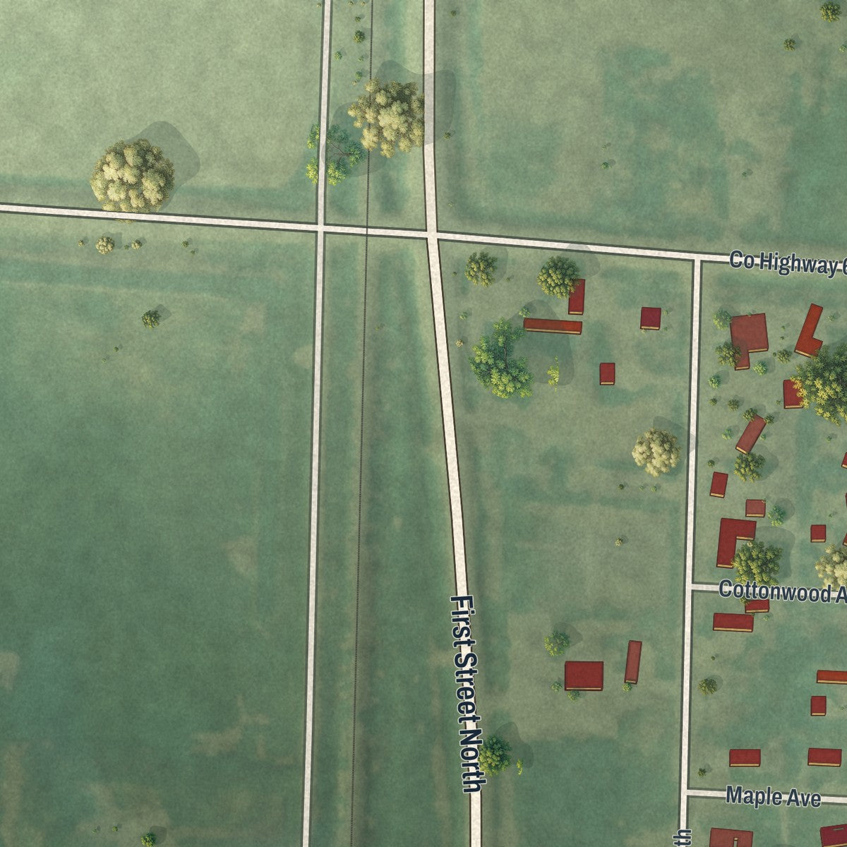 Second close-up of the map of Middle River, Minnesota print showing more streets and buildings