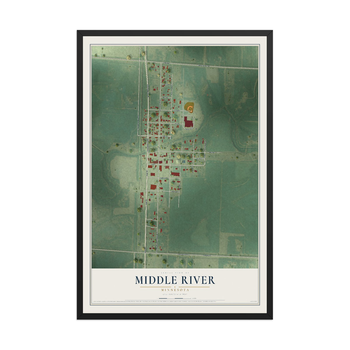 Map of Middle River, Minnesota, 12 x 18 inch print in a black wood frame