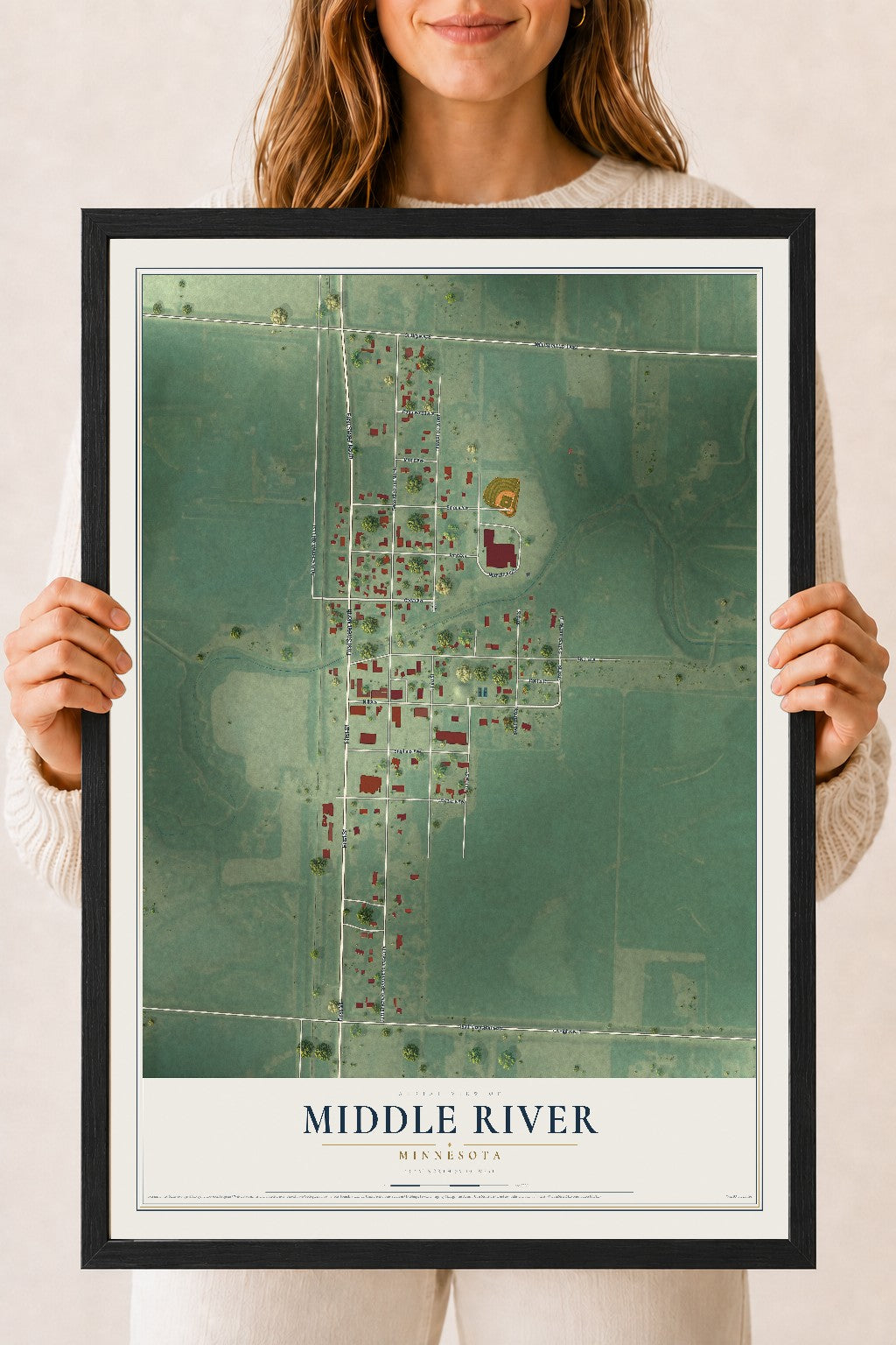 Map of Middle River, Minnesota, 18 x 24 inch print in a black wood frame