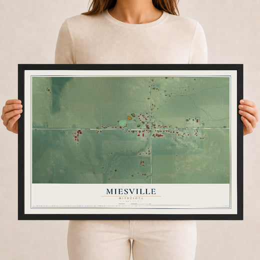 Map of Miesville, Minnesota, 12 x 18 inch print in a black wood frame