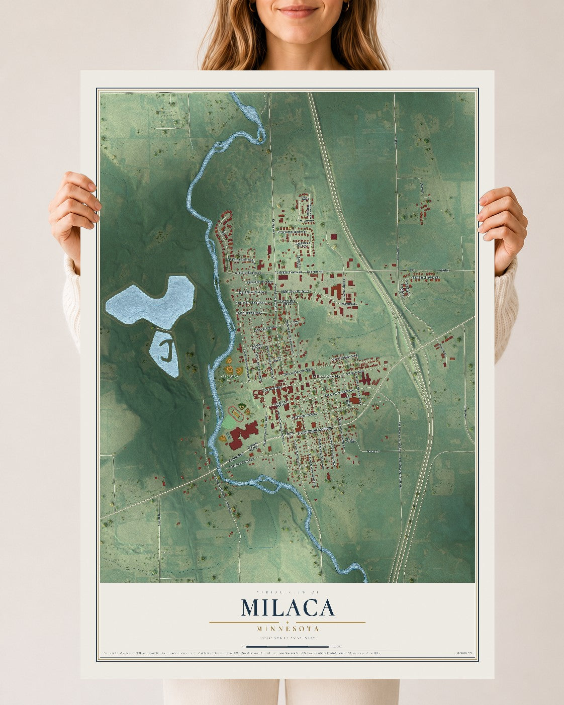 Map of Milaca, Minnesota, 24 x 36 inch unframed archival matte print