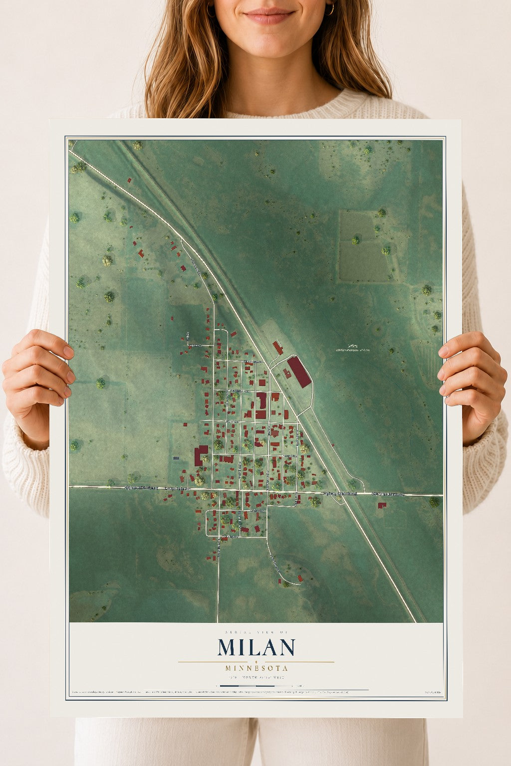 Map of Milan, Minnesota, 18 x 24 inch unframed archival matte print