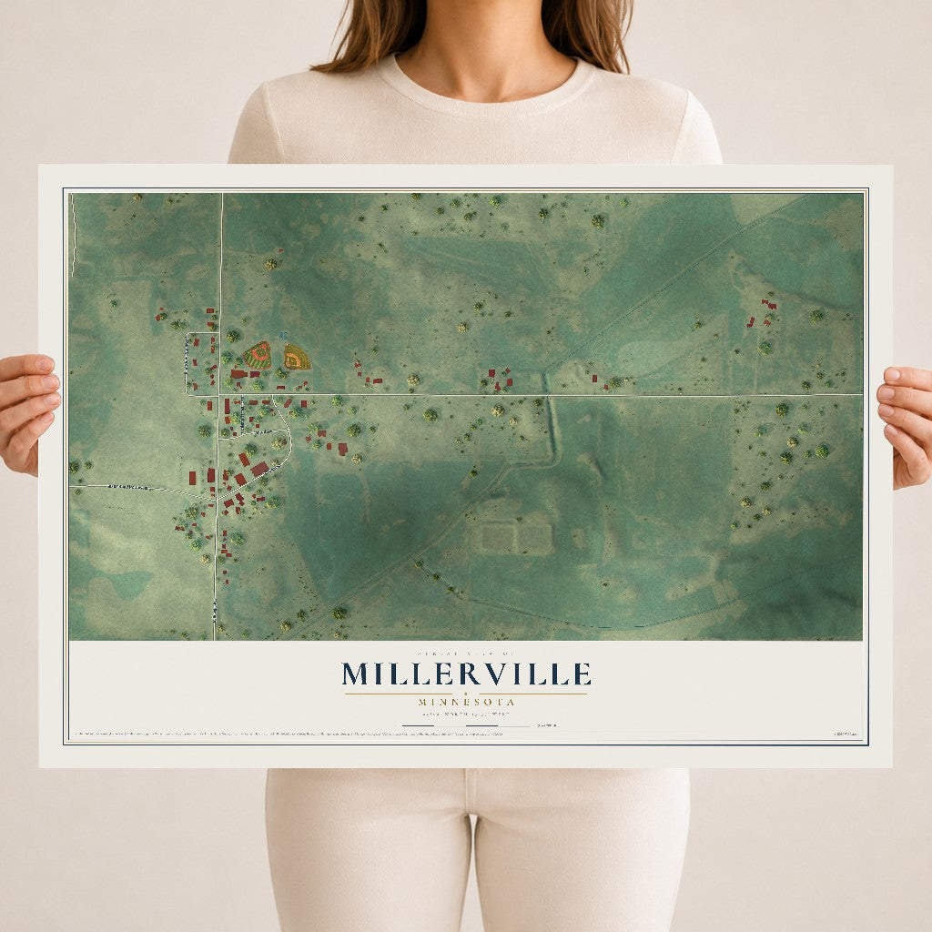 Map of Millerville, Minnesota, 18 x 24 inch unframed archival matte print