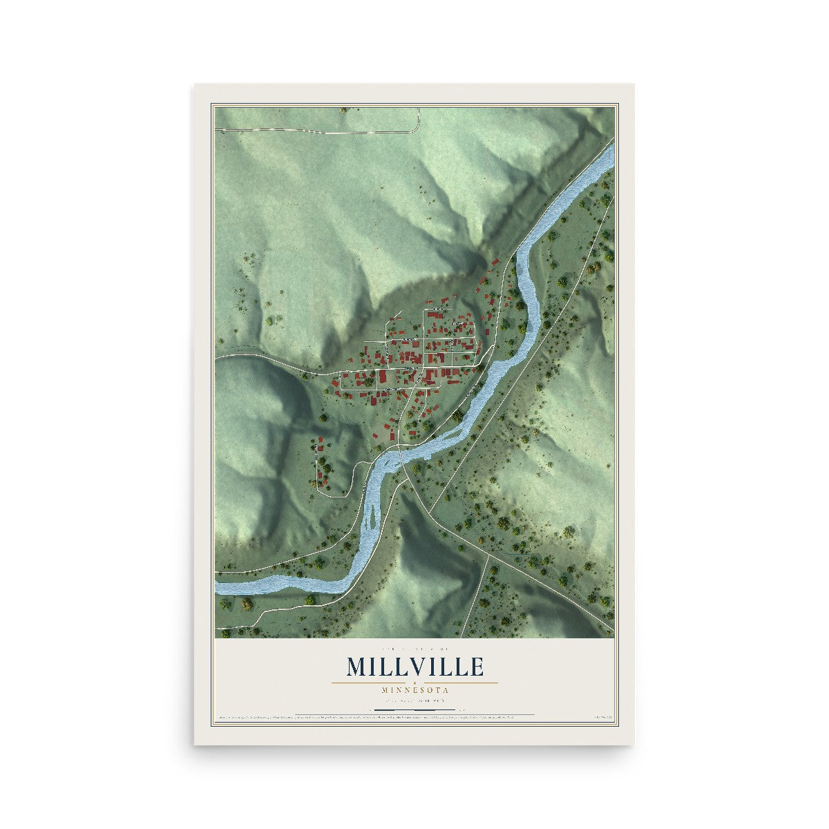 Map of Millville, Minnesota, 12 x 18 inch unframed archival matte print