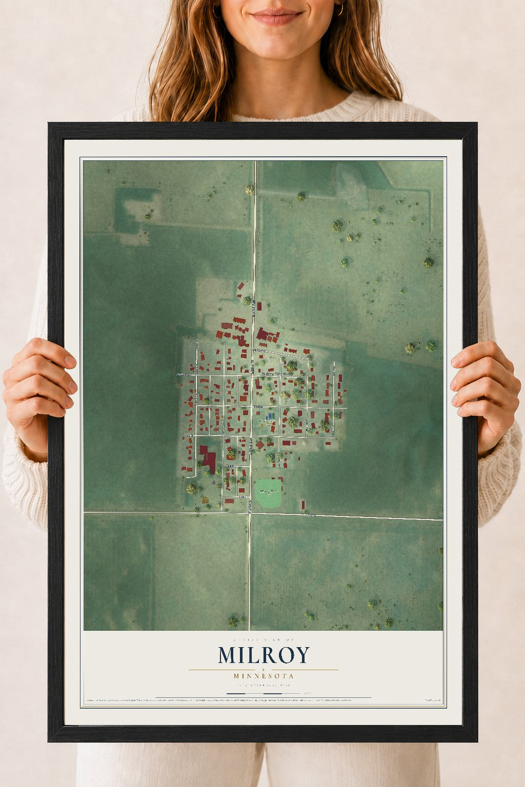 Map of Milroy, Minnesota, 18 x 24 inch print in a black wood frame