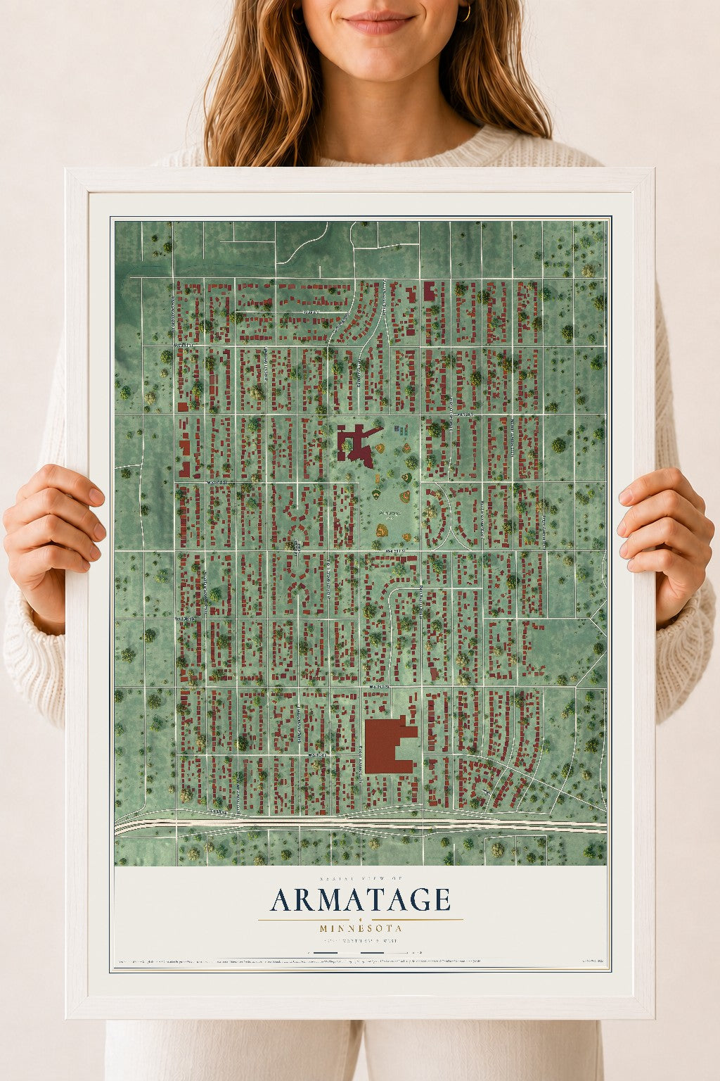 Map of Armatage, Minnesota, 18 x 24 inch print in a white wood frame