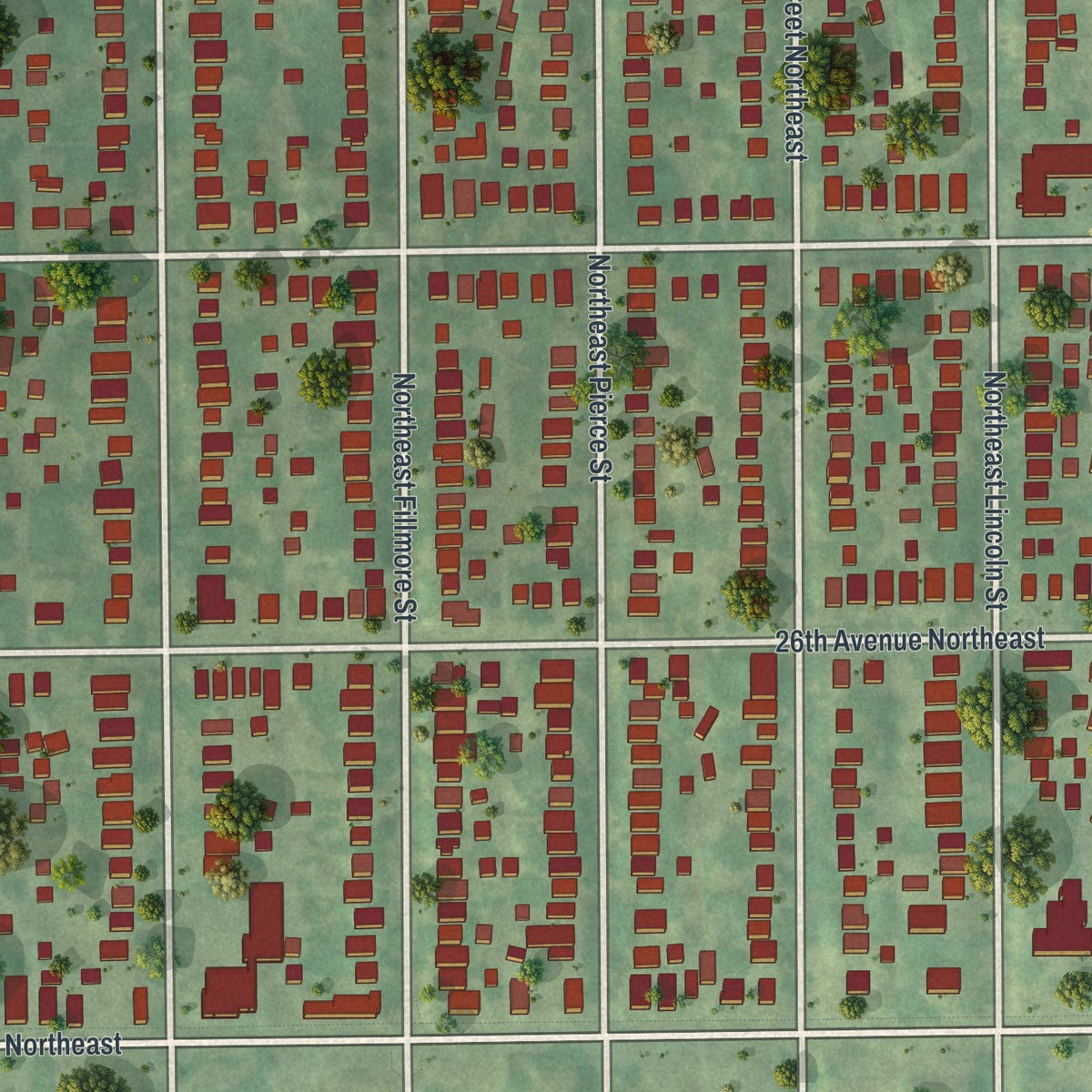 Second close-up of the map of Audubon Park, Minnesota print showing more streets and buildings