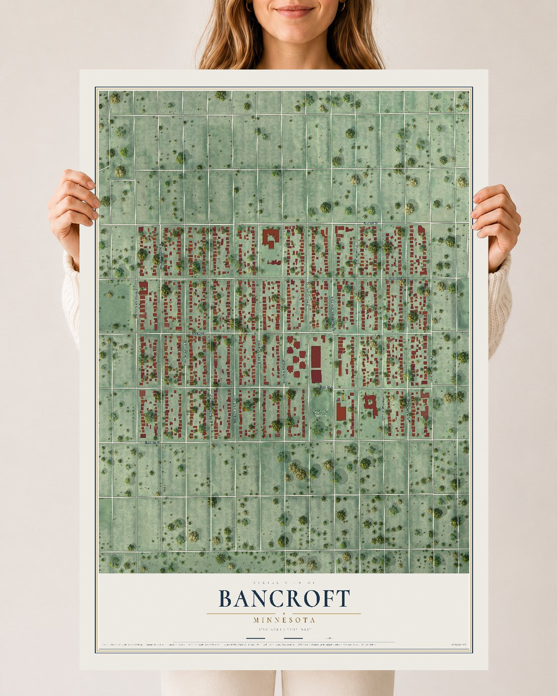Map of Bancroft, Minnesota, 24 x 36 inch unframed archival matte print