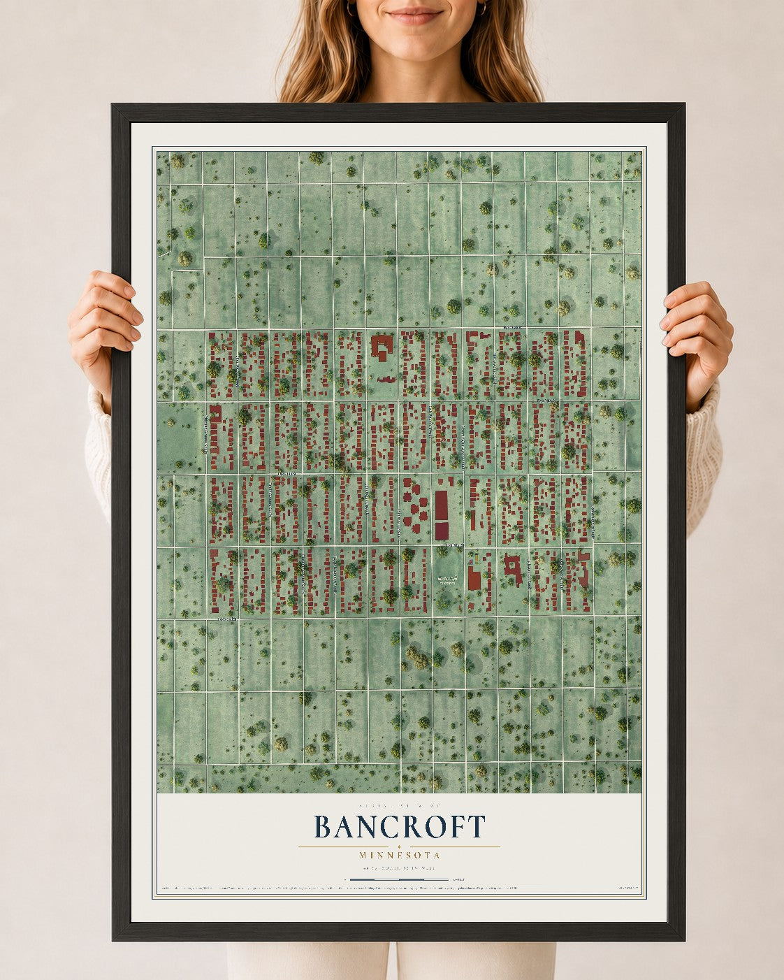 Map of Bancroft, Minnesota, 24 x 36 inch print in a black wood frame