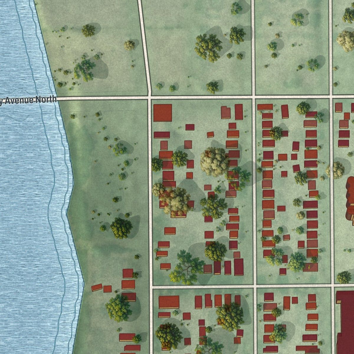 Second close-up of the map of Bottineau, Minnesota print showing more streets and buildings