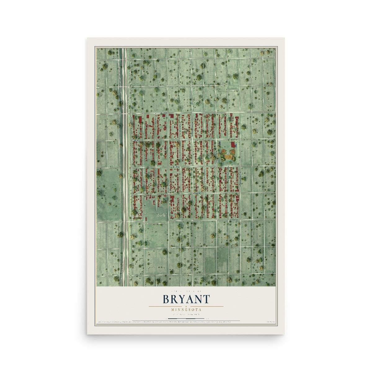 Map of Bryant, Minnesota, 12 x 18 inch unframed archival matte print