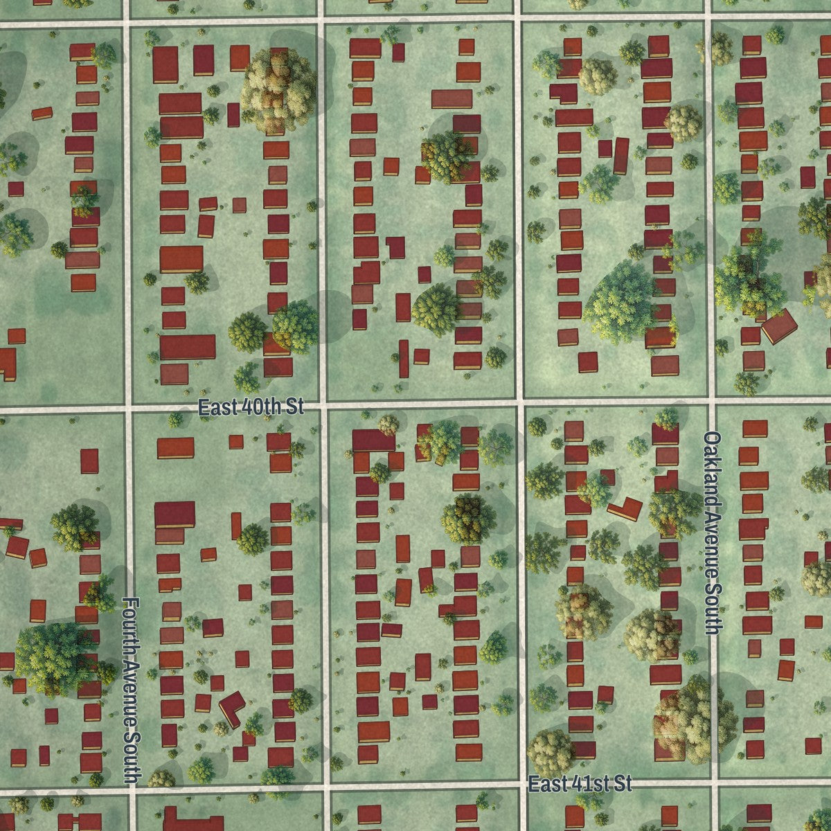 Close-up of the map of Bryant, Minnesota print showing street and building detail