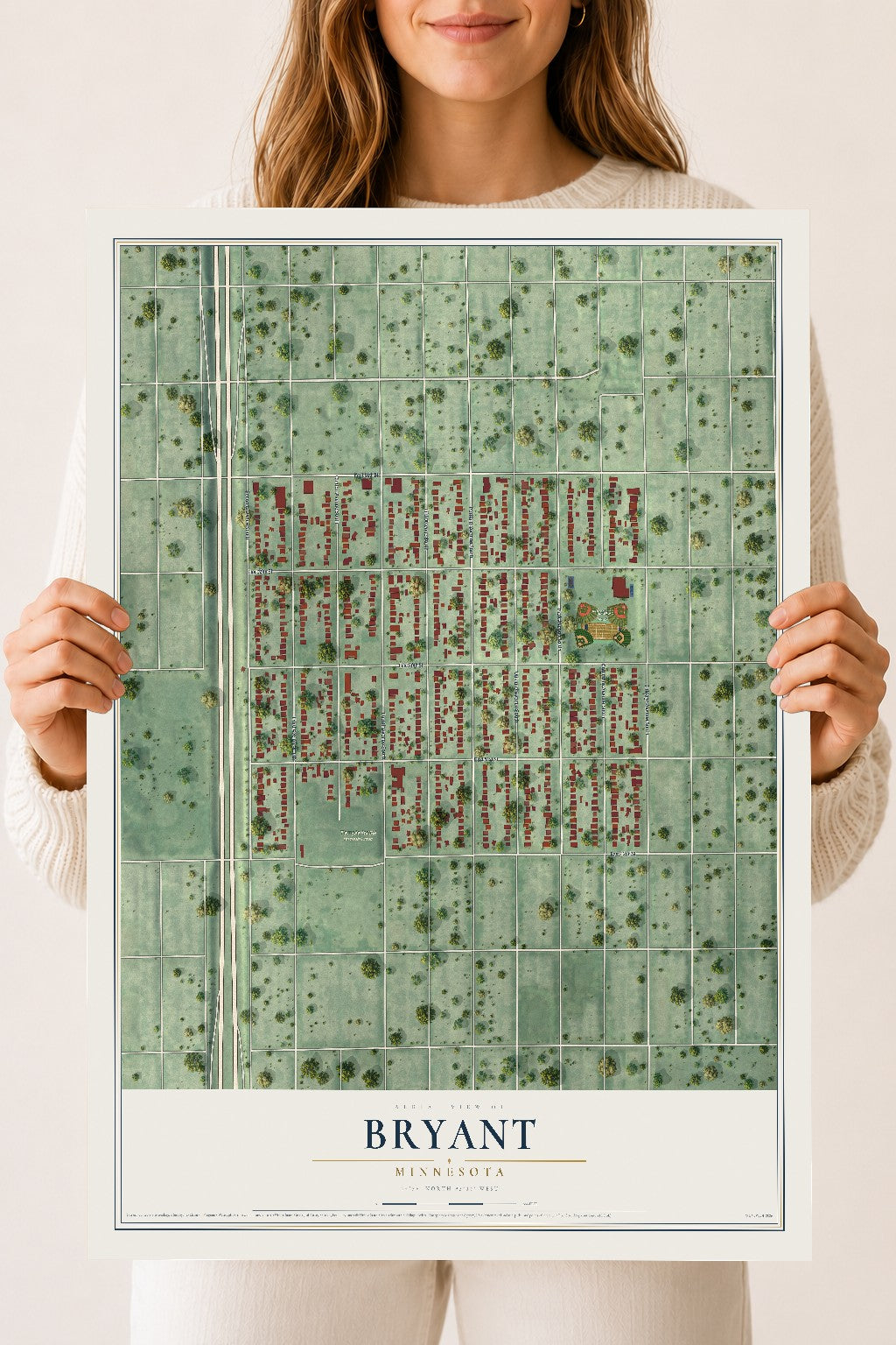 Map of Bryant, Minnesota, 18 x 24 inch unframed archival matte print