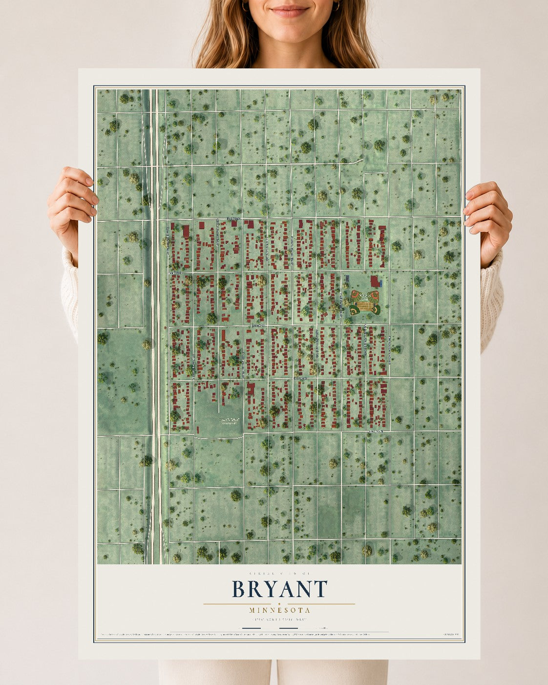 Map of Bryant, Minnesota, 24 x 36 inch unframed archival matte print