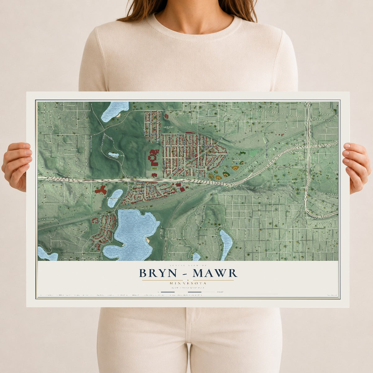Map of Bryn - Mawr, Minnesota, 12 x 18 inch unframed archival matte print