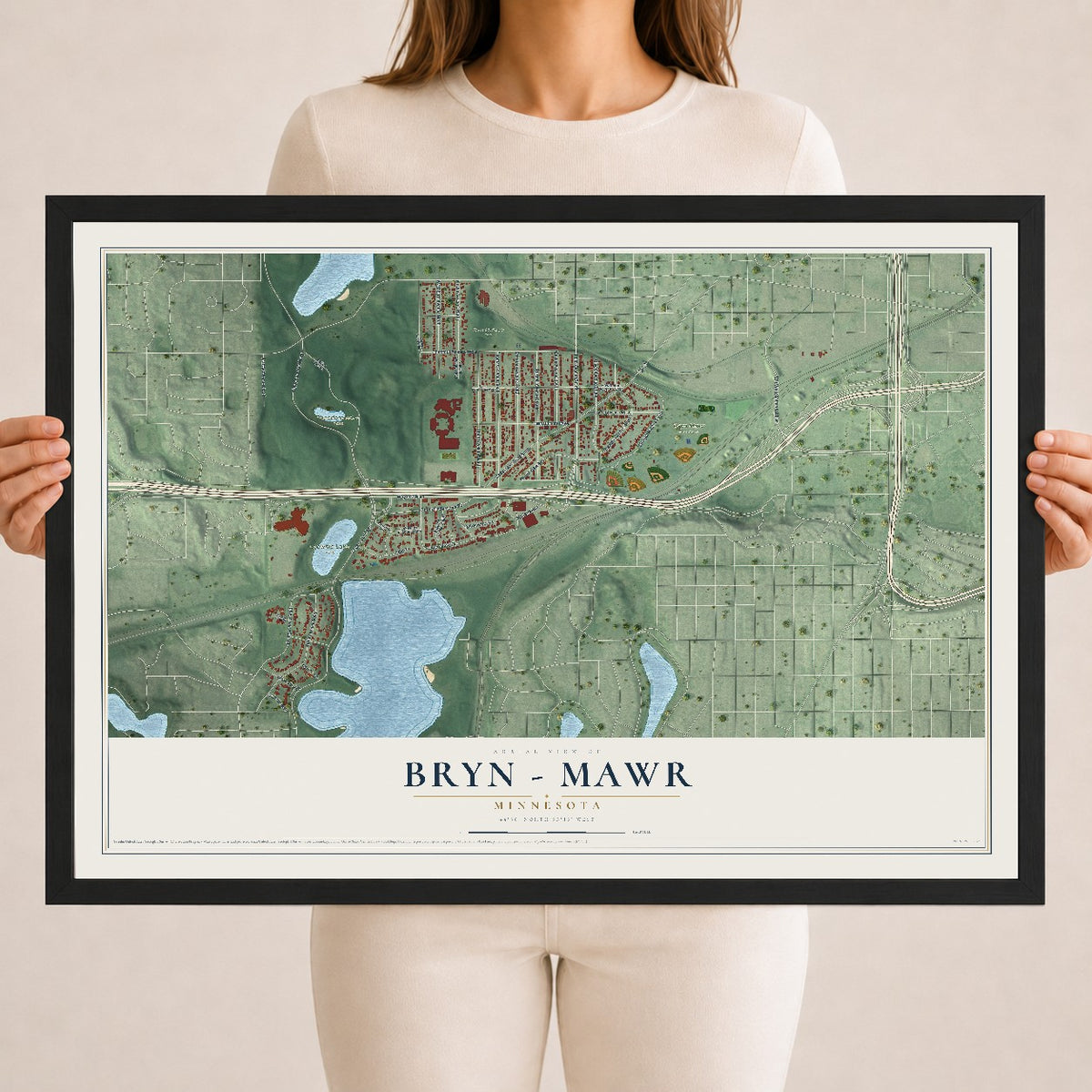Map of Bryn - Mawr, Minnesota, 18 x 24 inch print in a black wood frame
