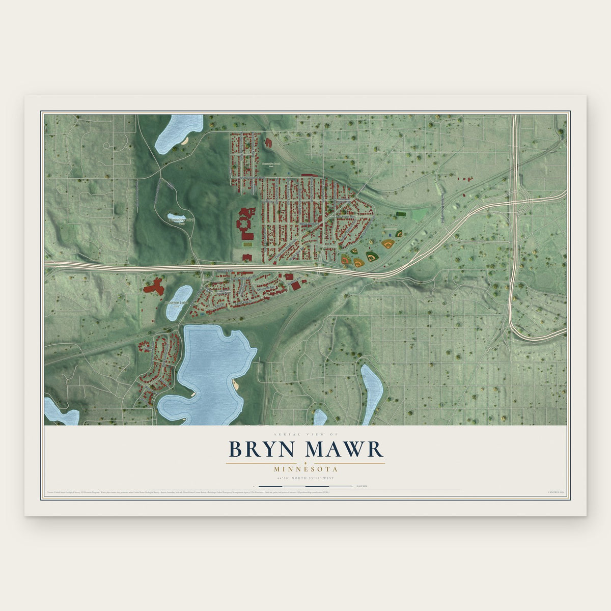 Bryn Mawr, Minnesota map print, the full design