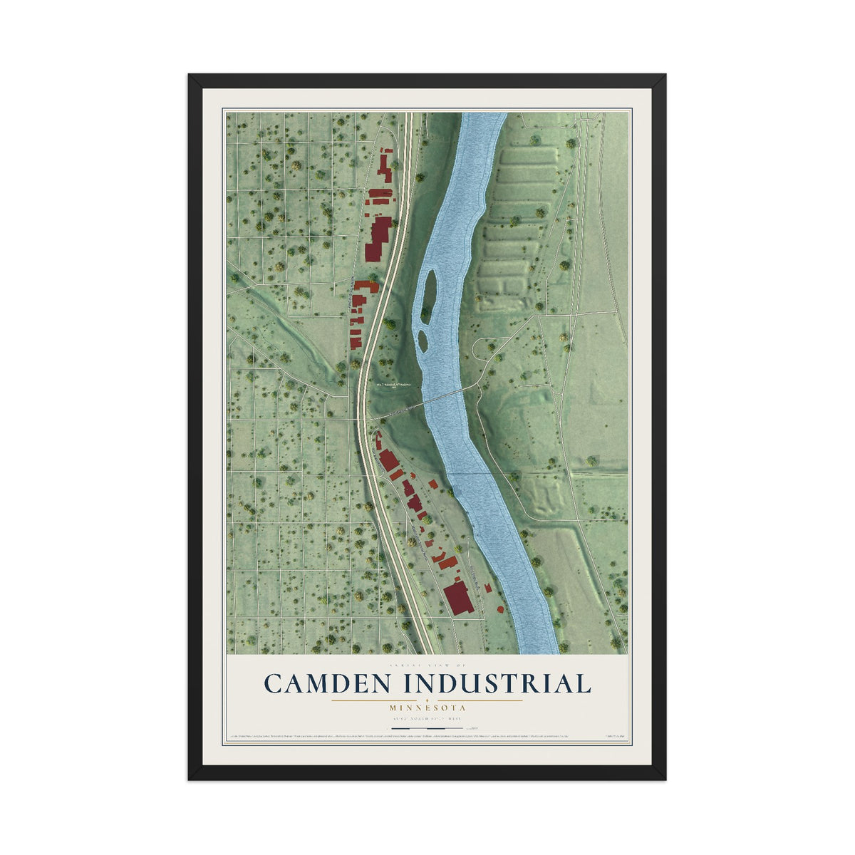 Map of Camden Industrial, Minnesota, 12 x 18 inch print in a black wood frame