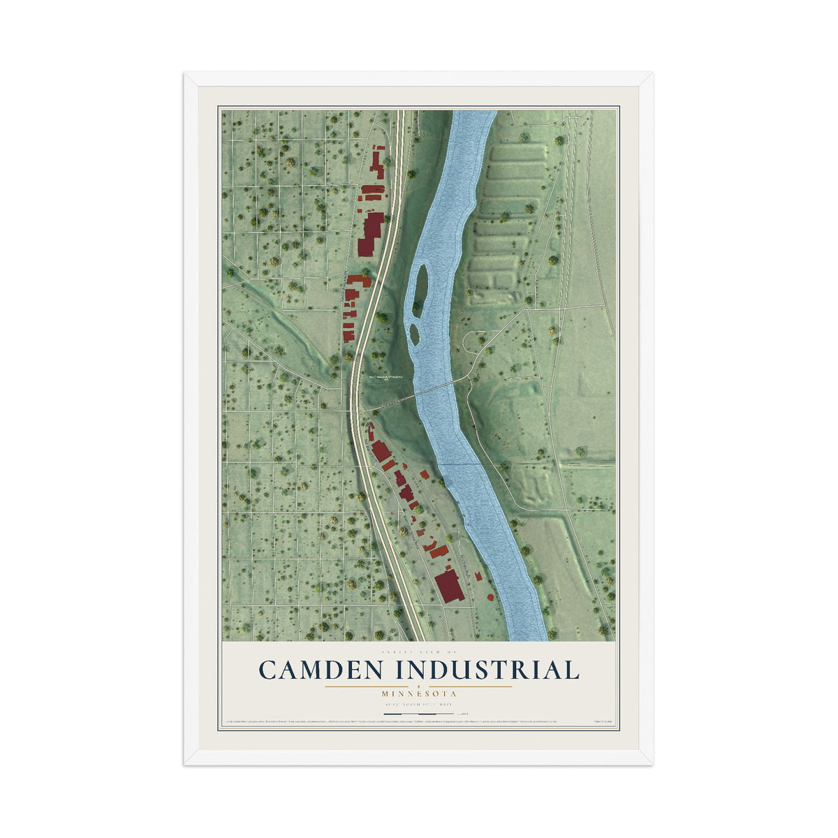 Map of Camden Industrial, Minnesota, 12 x 18 inch print in a white wood frame