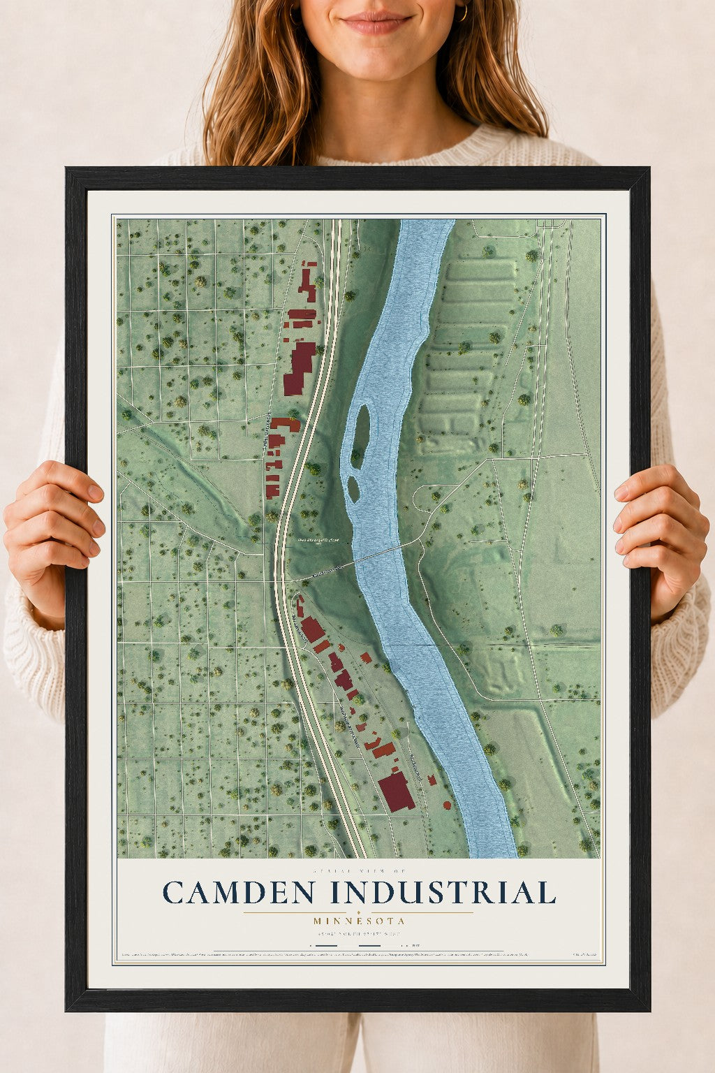 Map of Camden Industrial, Minnesota, 18 x 24 inch print in a black wood frame