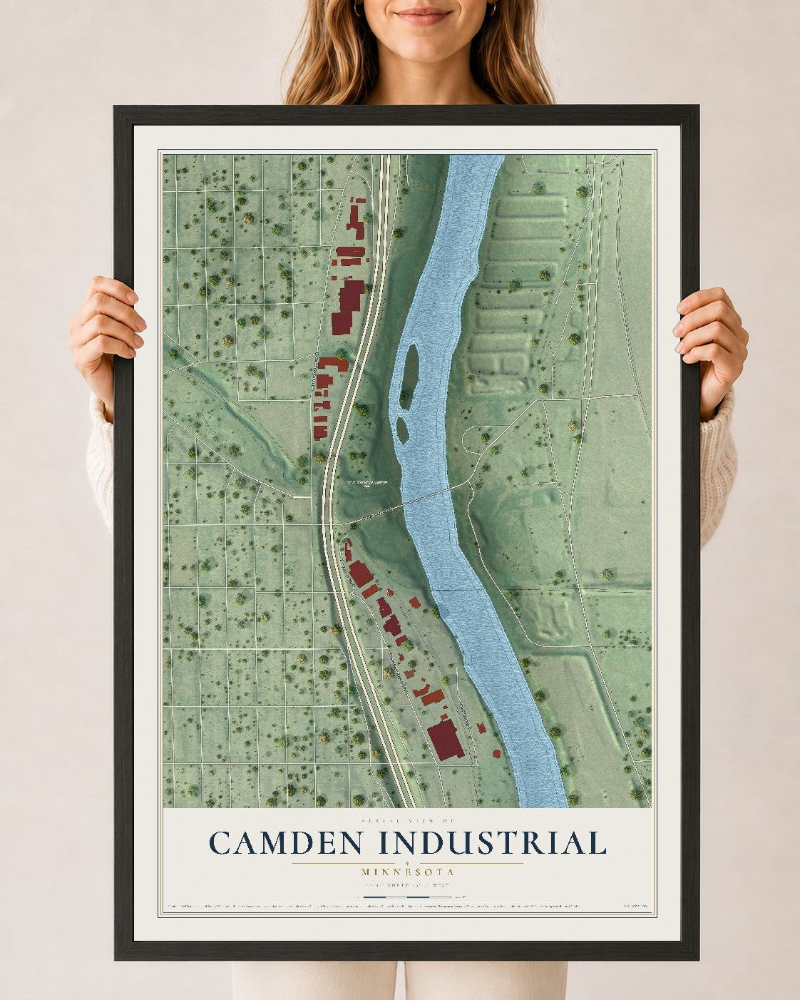Map of Camden Industrial, Minnesota, 24 x 36 inch print in a black wood frame