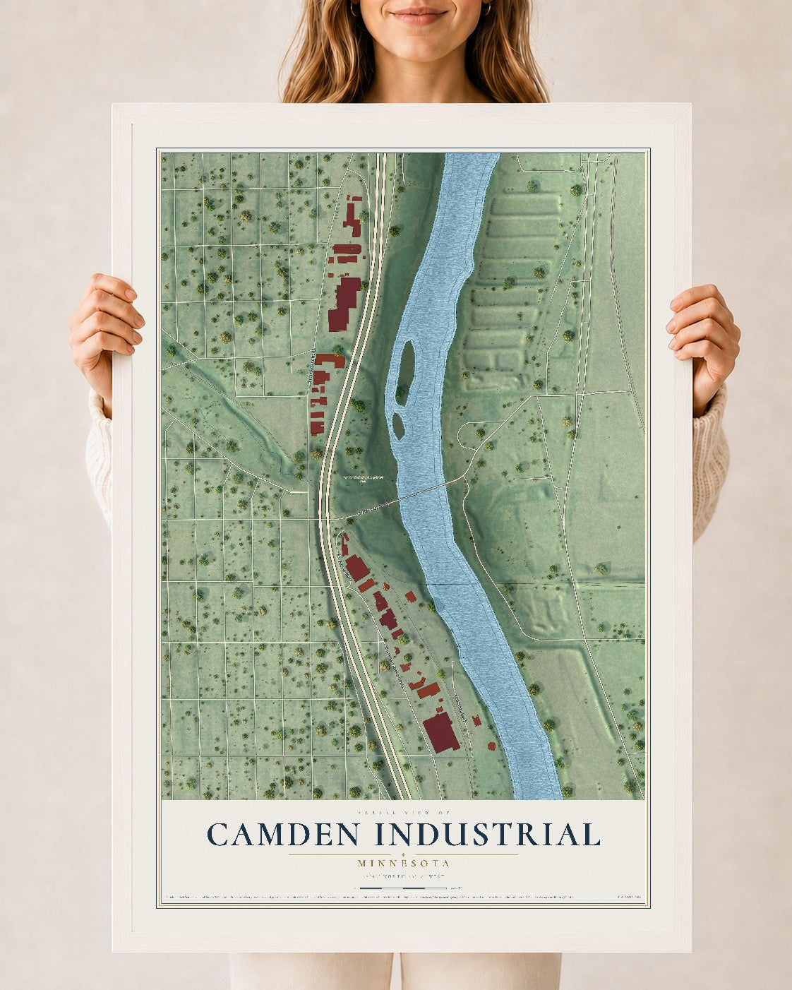 Map of Camden Industrial, Minnesota, 24 x 36 inch print in a white wood frame