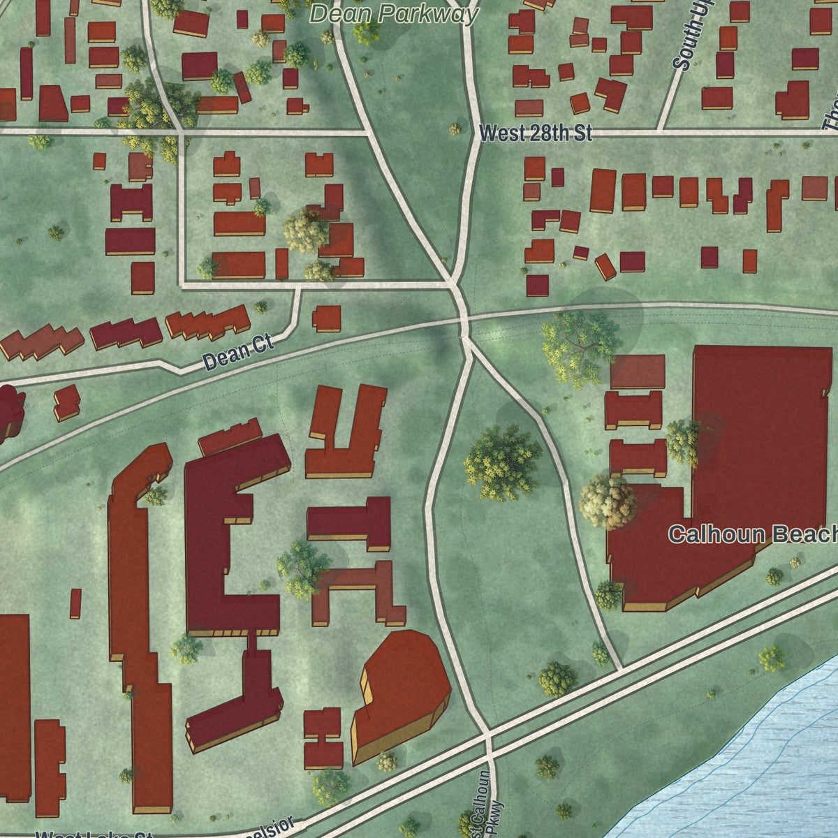 Second close-up of the map of Cedar - Isles - Dean, Minnesota print showing more streets and buildings