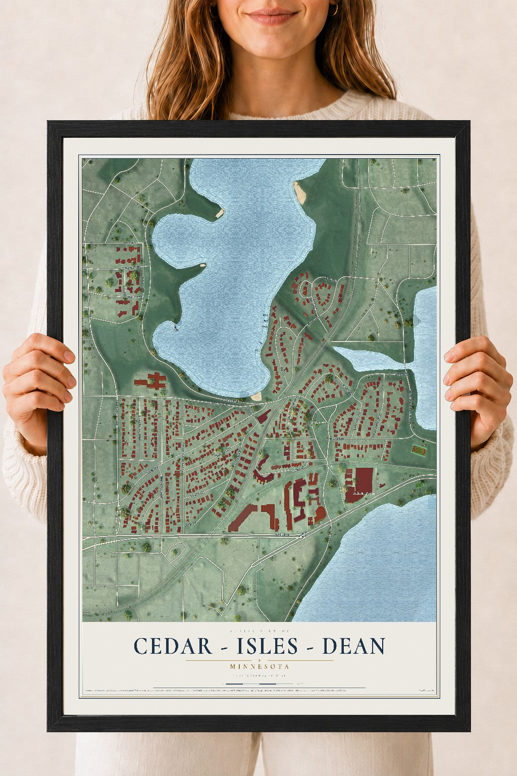 Map of Cedar - Isles - Dean, Minnesota, 18 x 24 inch print in a black wood frame