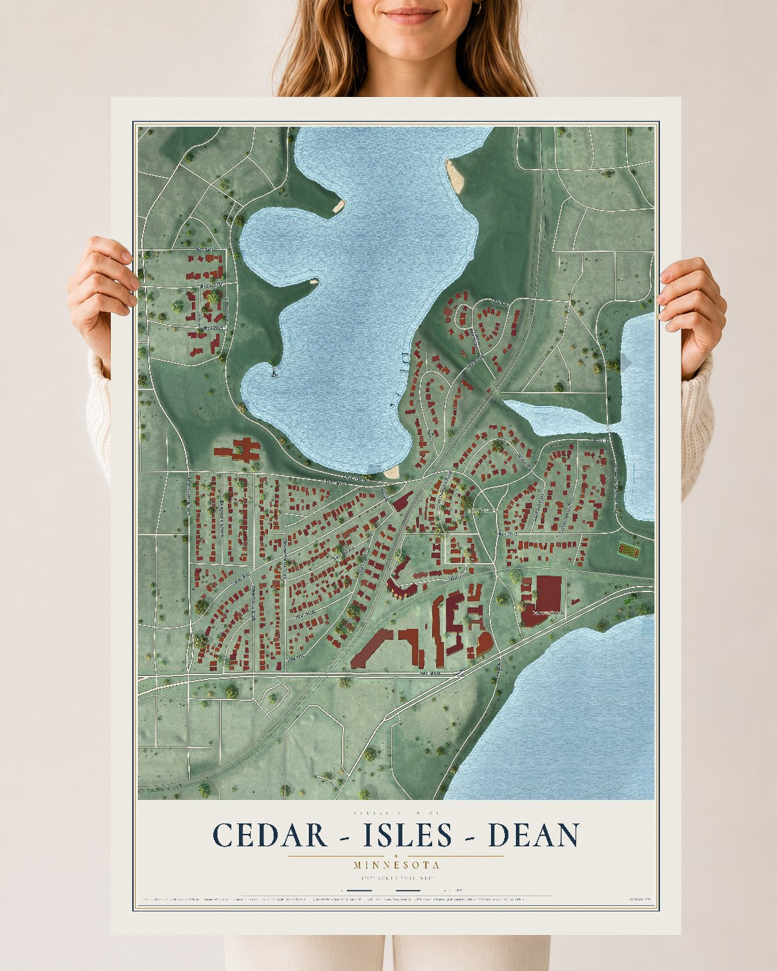 Map of Cedar - Isles - Dean, Minnesota, 24 x 36 inch unframed archival matte print