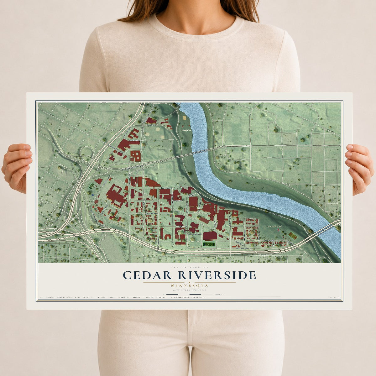Map of Cedar Riverside, Minnesota, 12 x 18 inch unframed archival matte print