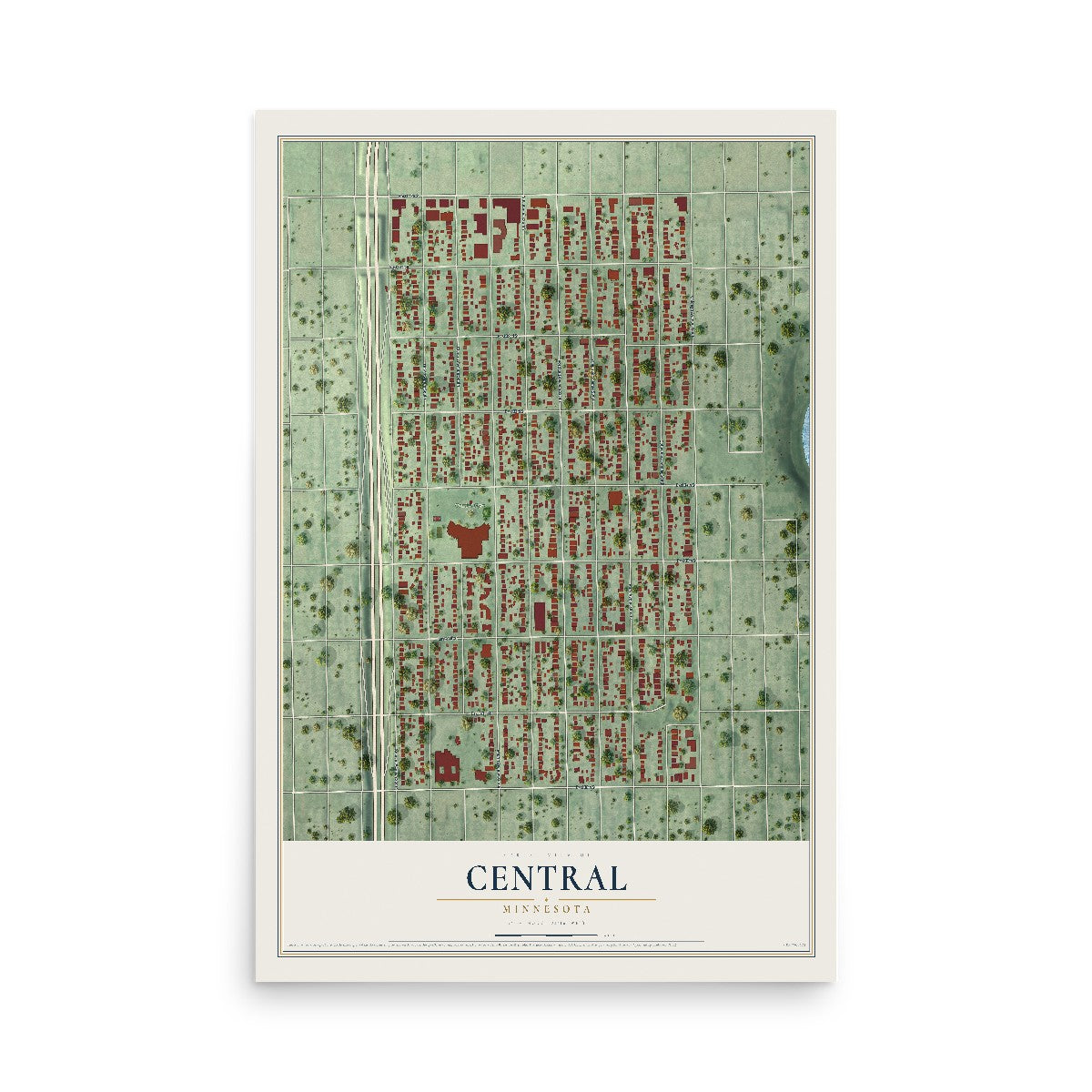 Map of Central, Minnesota, 12 x 18 inch unframed archival matte print