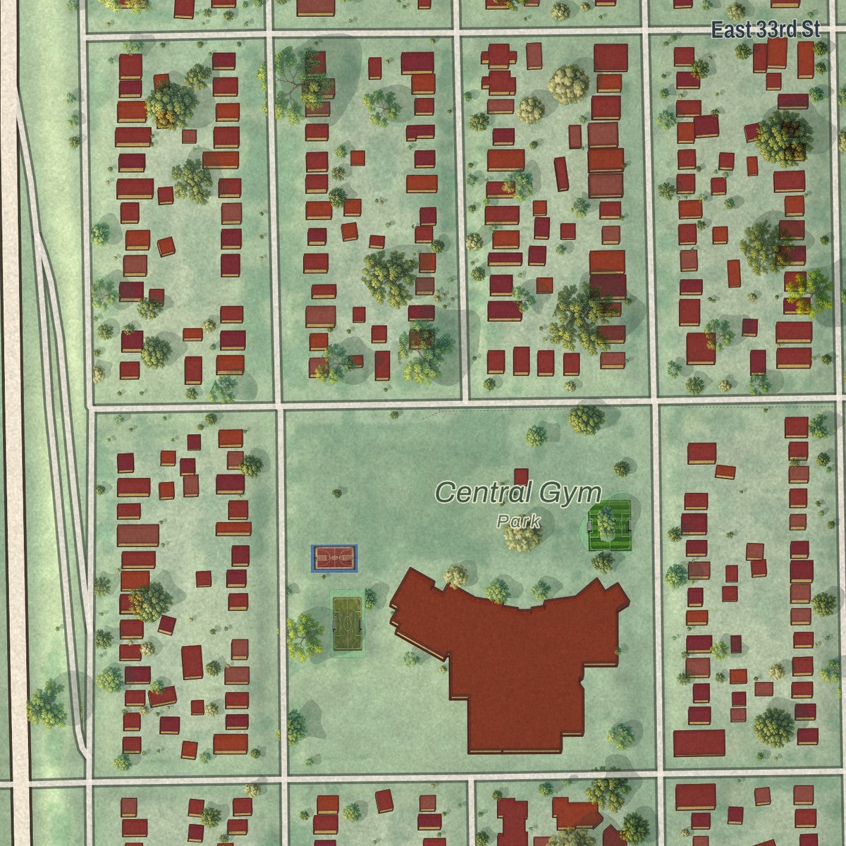 Close-up of the map of Central, Minnesota print showing street and building detail