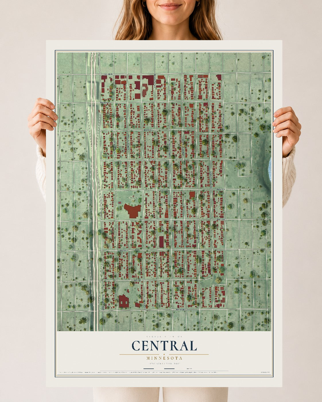 Map of Central, Minnesota, 24 x 36 inch unframed archival matte print