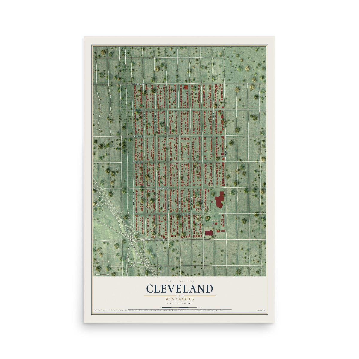 Map of Cleveland, Minneapolis, Minnesota, 12 x 18 inch unframed archival matte print