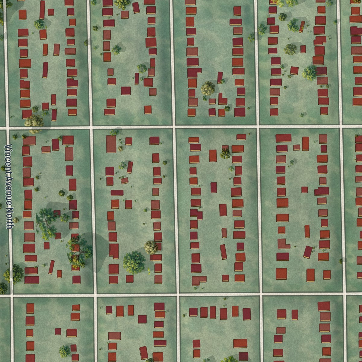 Second close-up of the map of Cleveland, Minneapolis, Minnesota print showing more streets and buildings
