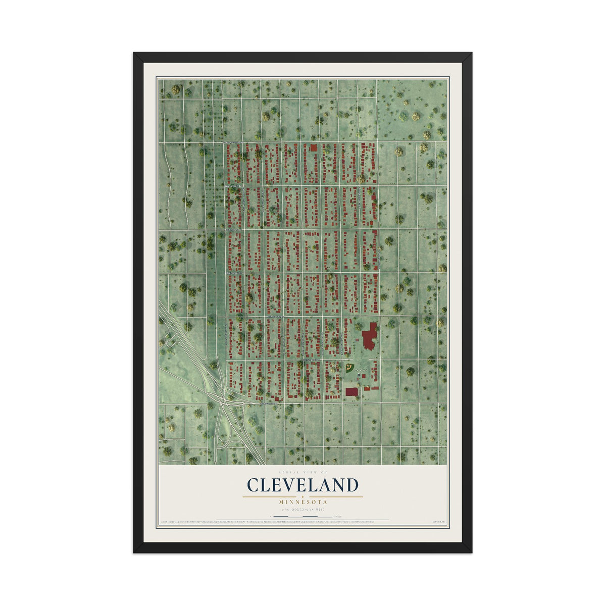 Map of Cleveland, Minneapolis, Minnesota, 12 x 18 inch print in a black wood frame