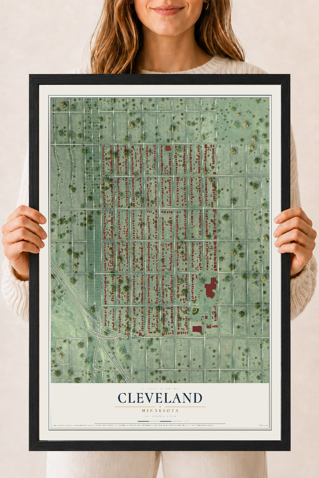 Map of Cleveland, Minneapolis, Minnesota, 18 x 24 inch print in a black wood frame