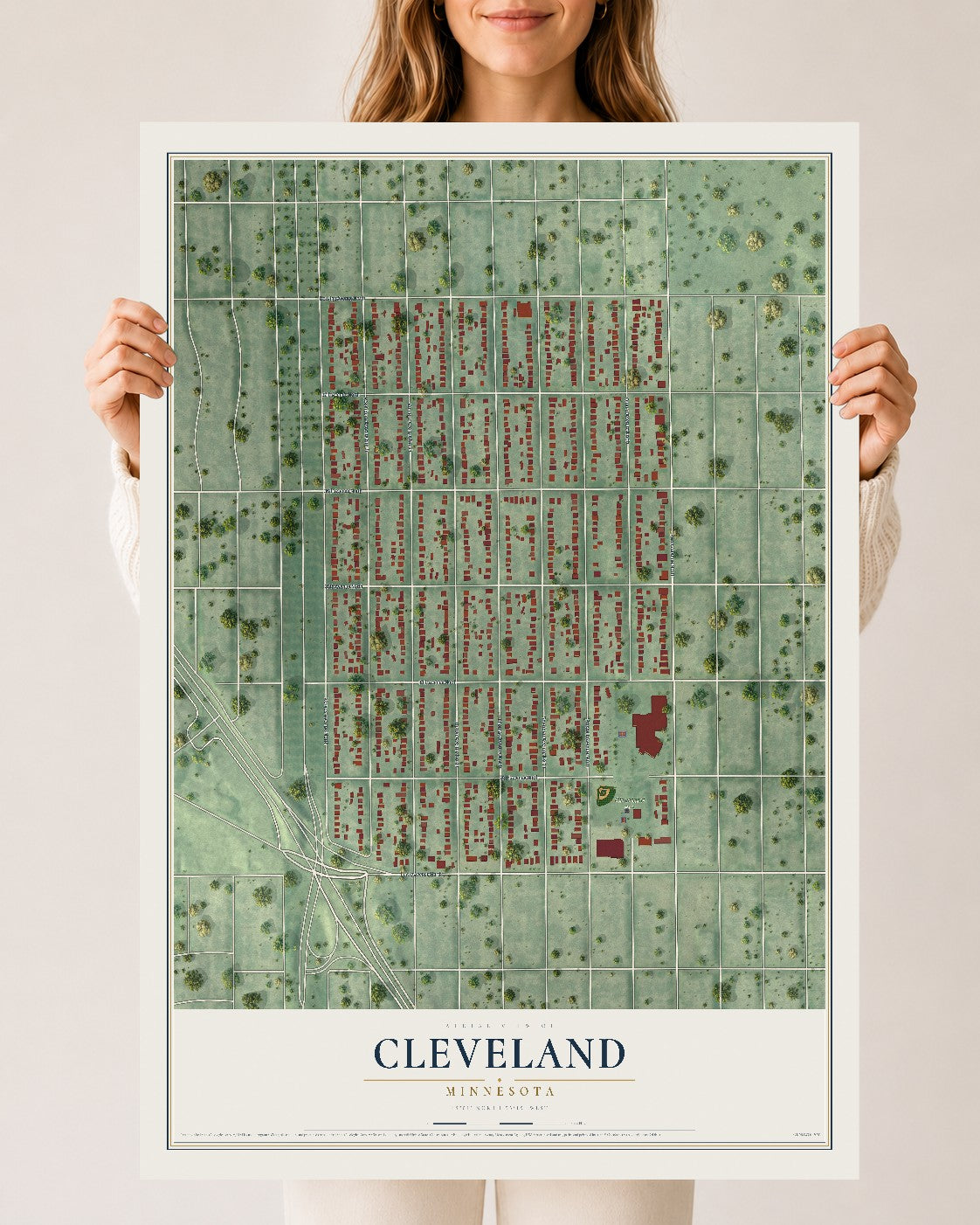 Map of Cleveland, Minneapolis, Minnesota, 24 x 36 inch unframed archival matte print