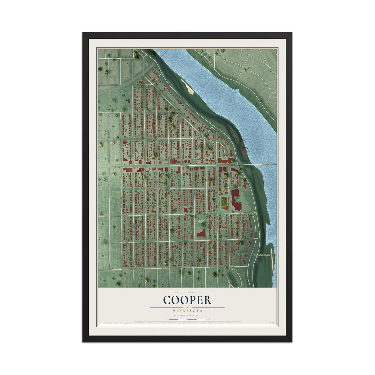Map of Cooper, Minnesota, 12 x 18 inch print in a black wood frame